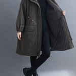 Organic Grey Hooded Zippered Pockets Winter Long sleeve Coat