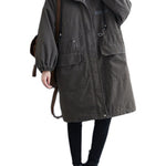 Organic Grey Hooded Zippered Pockets Winter Long sleeve Coat
