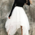 Organic White High Waist asymmetrical design Summer tulle Skirt