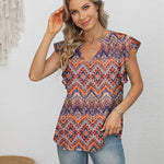 Zeagoo Women's Casual Print Ruffle Sleeve Summer Tops