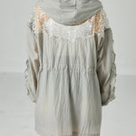 Plus Size Grey Hooded Sequins Patchwork Drawstring UPF 50+ Coat Jacket Summer