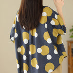 Plus Size Navy Peter Pan Collar Print Cotton Shirt Tops Summer