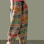 Beautiful Sunset Print Fall Linen Harem Pants-Limited Stock