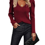 Zeagoo V Neck Sweaters Casual Puff Sleeve Pullover Sweater