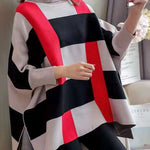 Women Striped Knit Blouse O Neck Batwing Sleeve Loose-fitting Knitted Blouse