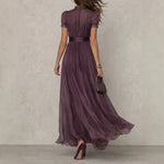 Winifred | High-neck chiffon maxi dress with puff sleeves