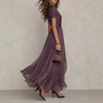 Winifred | High-neck chiffon maxi dress with puff sleeves