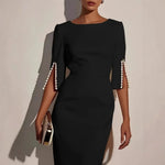 La Scintilla | ELEGANT DRESS WITH OPEN SLEEVES EMBELLISHED WITH PEARLS