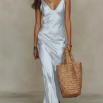 Isabella | Sleeveless satin maxi dress with delicate spaghetti straps