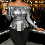 Zeagoo Shiny Metallic Peplum Off The Shoulder Top for Women Elegant Office Work 2026 | Under $40