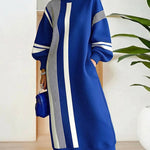 Zeagoo Women's Casual Contrast Color Stripe Design Dress