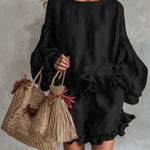 Boho Linen Blend Ruffle Trim Top and Shorts Set