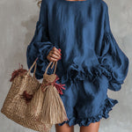 Boho Linen Blend Ruffle Trim Top and Shorts Set
