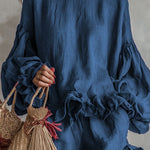 Boho Linen Blend Ruffle Trim Top and Shorts Set