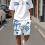 KZZ Men's Tropical Palm Tree Print Short-Sleeve Shirt and Shorts Set