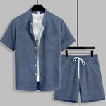 KZZ Men's Linen-Blend Two-Piece Loungewear Set