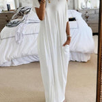 Women's Solid-Color Short-Sleeve Long Casual Dress