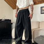 KZZ Men's Solid-Color Pleated Loose-Fit Wide-Leg Dress Trousers