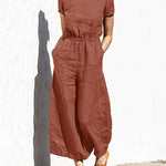 Zeagoo Women's Cotton Linen Wide Leg Jumpsuit