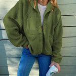 Zipper Button Fleece Sherpa Jacket Bear Teddy Coat