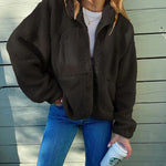 Zipper Button Fleece Sherpa Jacket Bear Teddy Coat