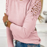 Zeagoo Elegant Lace Cutout Long Sleeve T-Shirt for Women Casual Work Office Loose Fit 2026 | Under $25