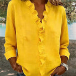 Zeagoo Elegant Casual Ruffle Trim V-Neck Long Sleeve Blouse for Women Cute Summer Casual 2026 | Under $40