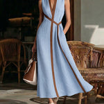 Zeagoo Women's 2026 Summer Sleeveless V Neck Contrast Color Block Maxi Dress Casual Elegant A Line Long Sundress