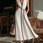 Zeagoo Women's 2026 Summer Sleeveless V Neck Contrast Color Block Maxi Dress Casual Elegant A Line Long Sundress