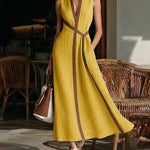 Zeagoo Women's 2026 Summer Sleeveless V Neck Contrast Color Block Maxi Dress Casual Elegant A Line Long Sundress