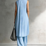 Summer Casual Commuter Sleeveless Maxi Cardigan Pants Set