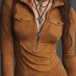 Vintage Casual Faux Suede Slim Fit Shirt