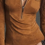 Vintage Casual Faux Suede Slim Fit Shirt