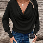 Urban Casual Draped V-neck Long Sleeve Knit Blouse