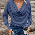 Urban Casual Draped V-neck Long Sleeve Knit Blouse