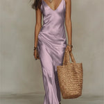 Isabella | Sleeveless satin maxi dress with delicate spaghetti straps