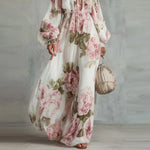 Payton | Peony Print Off-the-Shoulder Bishop-Sleeve Maxi Dress
