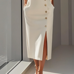 La Scintilla | Fitted Midi Dress with Gold Button Details