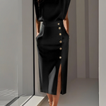 La Scintilla | Fitted Midi Dress with Gold Button Details
