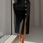 La Scintilla | Fitted Midi Dress with Gold Button Details