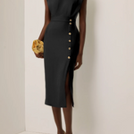 La Scintilla | Fitted Midi Dress with Gold Button Details