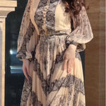 Ethnic-style printed high-neck button-down maxi dress (including belt)