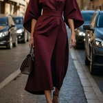 Sofia - Elegant dress with lantern sleeves and belt for Women