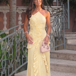Grace Holloway | Pleated Ruffle Halter Maxi Dress For Women
