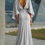 Elegant V-neck backless batwing sleeve dress