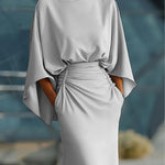 Elegant V-neck backless batwing sleeve dress
