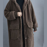 Simple Khaki hooded Pockets Button Winter Long sleeve parka