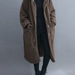 Simple Khaki hooded Pockets Button Winter Long sleeve parka