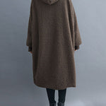 Simple Khaki hooded Pockets Button Winter Long sleeve parka