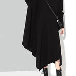 Solid Black Woman Winter Asymmetric Knitted Sweater Dress